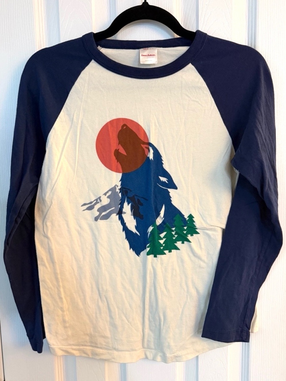 Hanna Andersson Size 12 Wolf Graphic Raglan Long Sleeve Tee